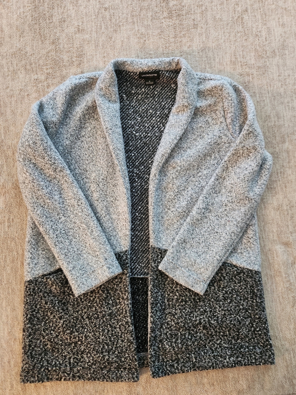 Liz Claiborne Woman Two-Tone Open Front Fall Cardigan Sweater - Gray